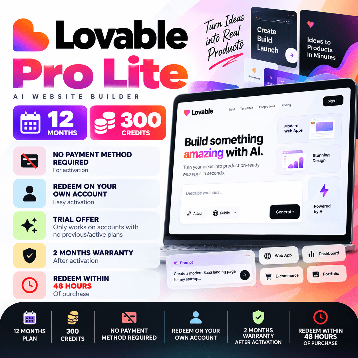 Lovable Pro Lite 12 Months + 300 Credits product image 1
